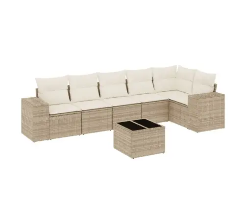 7-Daļīgs Dārza Dīvāna Komplekts, Matrači, Bēša Pe Rotangpalma Vidaxl