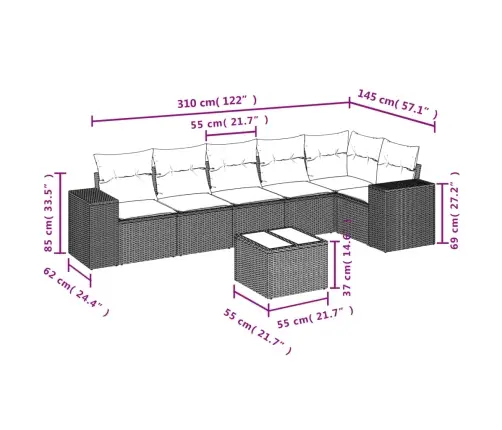 7-Daļīgs Dārza Dīvāna Komplekts, Matrači, Bēša Pe Rotangpalma Vidaxl