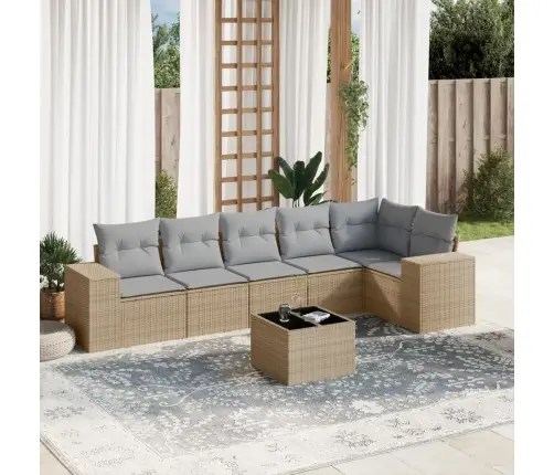 7-Daļīgs Dārza Dīvāna Komplekts, Matrači, Bēša Pe Rotangpalma Vidaxl