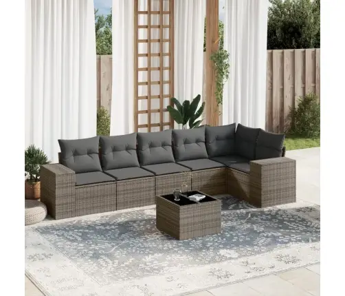 Sofos Komplektas Su Pagalvėlėmis, 7 Dalių, Pilkas, Poliratanas