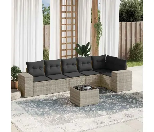 7-Osaline Aiamööblikomplekt Patjadega, Helehall, Polürotang