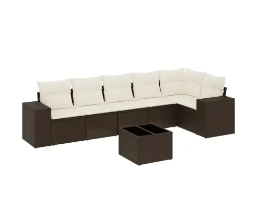 Sofos Komplektas Su Pagalvėlėmis, 7 Dalių, Rudas, Poliratanas