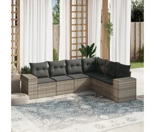 6-Daļīgs Dārza Dīvānu Komplekts,Matrači, Gaiši Pelēka Pe Pinums Vidaxl