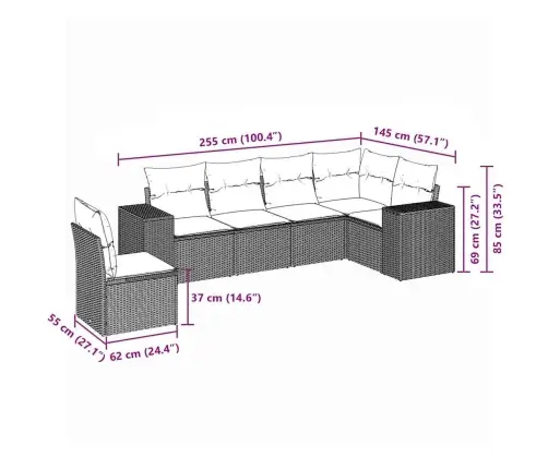 6-Daļīgs Dārza Dīvāna Komplekts, Matrači, Melna Pe Rotanpalma Vidaxl