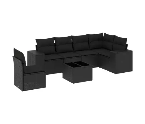 Sofos Komplektas Su Pagalvėlėmis, 7 Dalių, Juodas, Poliratanas