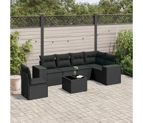 Sofos Komplektas Su Pagalvėlėmis, 7 Dalių, Juodas, Poliratanas