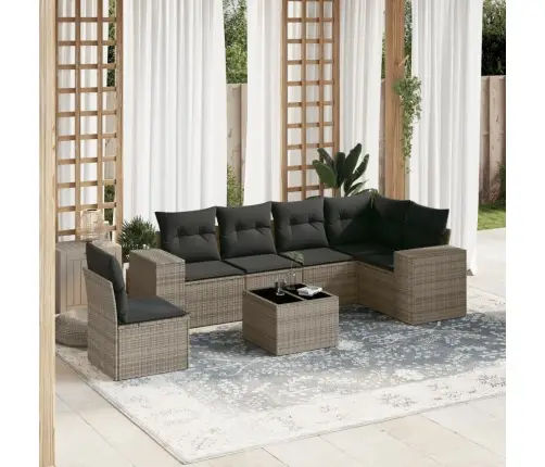 7-Daļīgs Dārza Dīvāna Komplekts, Matrači, Pelēka Pe Rotangpalma Vidaxl