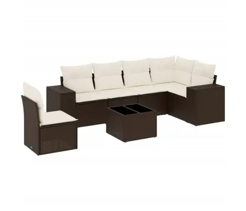 7-Daļīgs Dārza Dīvānu Komplekts, Matrači, Brūna Pe Rotangpalma Vidaxl