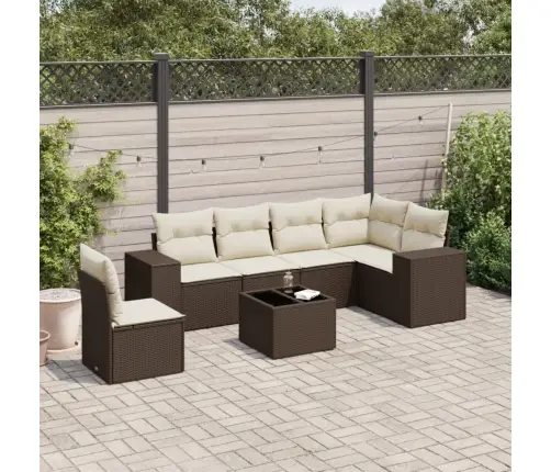 7-Daļīgs Dārza Dīvānu Komplekts, Matrači, Brūna Pe Rotangpalma Vidaxl