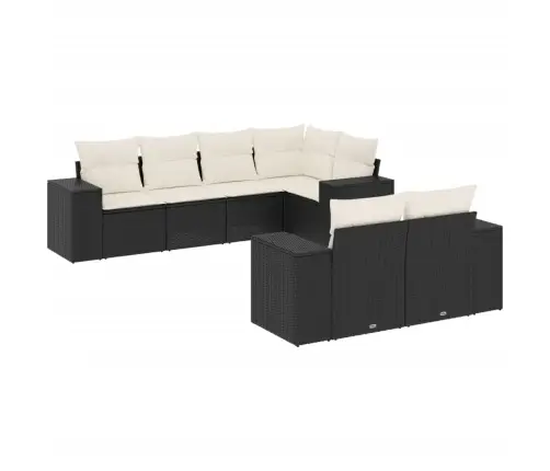 Sofos Komplektas Su Pagalvėlėmis, 7 Dalių, Juodas, Poliratanas