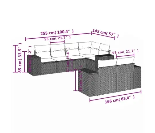 Sofos Komplektas Su Pagalvėlėmis, 7 Dalių, Juodas, Poliratanas