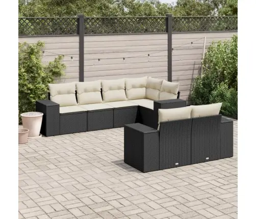 Sofos Komplektas Su Pagalvėlėmis, 7 Dalių, Juodas, Poliratanas