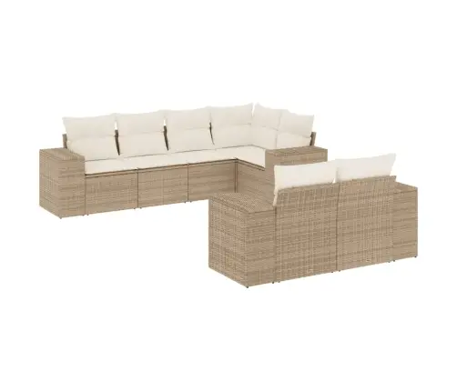 7-Daļīgs Dārza Dīvāna Komplekts, Matrači, Bēša Pe Rotangpalma Vidaxl