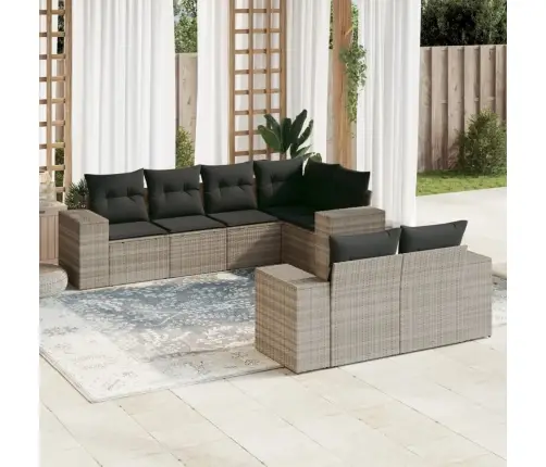 Sofos Komplektas Su Pagalvėlėmis, 7 Dalių, Pilkas, Poliratanas