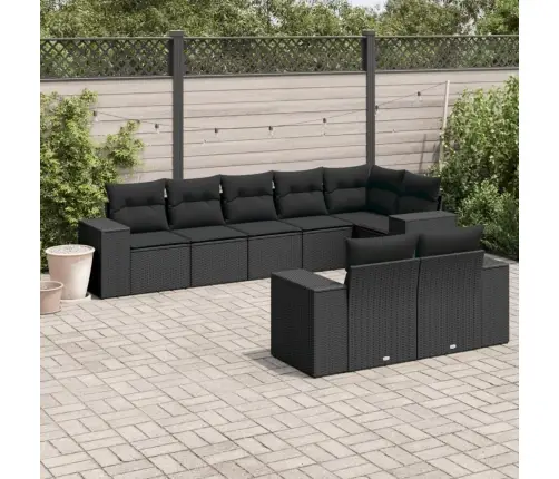 Sofos Komplektas Su Pagalvėlėmis, 8 Dalių, Juodas, Poliratanas