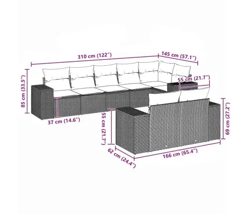 8-Daļīgs Dārza Dīvāna Komplekts, Matrači, Melna Pe Rotangpalma Vidaxl
