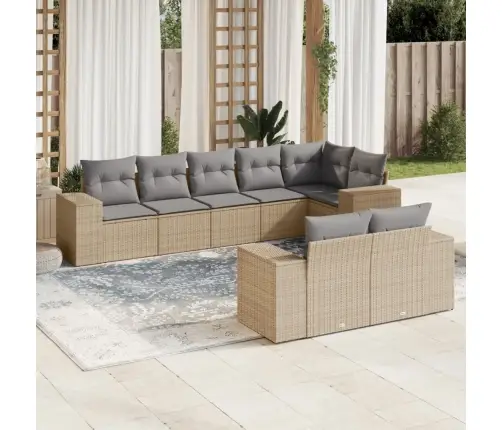 8-Daļīgs Dārza Dīvāna Komplekts, Matrači, Bēša Pe Rotangpalma Vidaxl