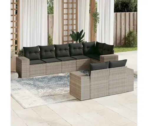 8-Daļīgs Dārza Dīvāna Komplekts,Matrači, Gaiši Pelēka Pe Pinums Vidaxl