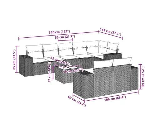 9-Osaline Aiadiivani Komplekt Patjadega, Must, Polürotang