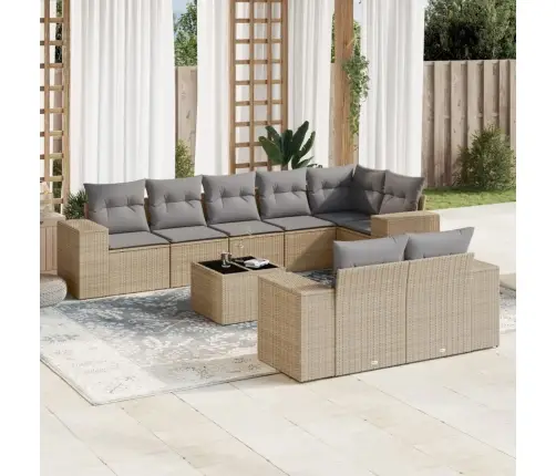 9-Daļīgs Dārza Dīvānu Komplekts, Matrači, Bēša Pe Rotangpalma Vidaxl