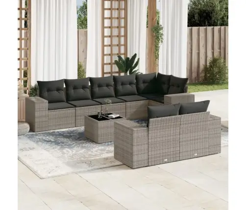 Sofos Komplektas Su Pagalvėlėmis, 9 Dalių, Pilkas, Poliratanas