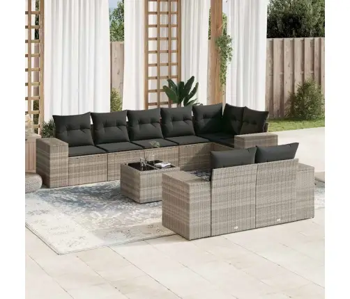 9-Daļīgs Dārza Dīvāna Komplekts,Matrači, Gaiši Pelēka Pe Pinums Vidaxl