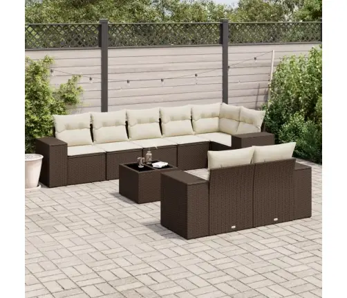 Sodo Komplektas Su Pagalvėlėmis, 9 Dalių, Rudas, Poliratanas