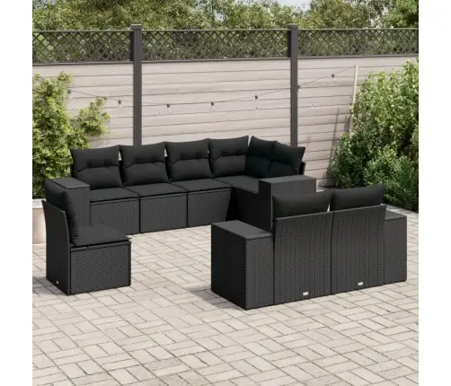 8-Daļīgs Dārza Dīvāna Komplekts, Matrači, Melna Pe Rotangpalma Vidaxl