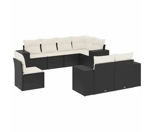 Sofos Komplektas Su Pagalvėlėmis, 8 Dalių, Juodas, Poliratanas