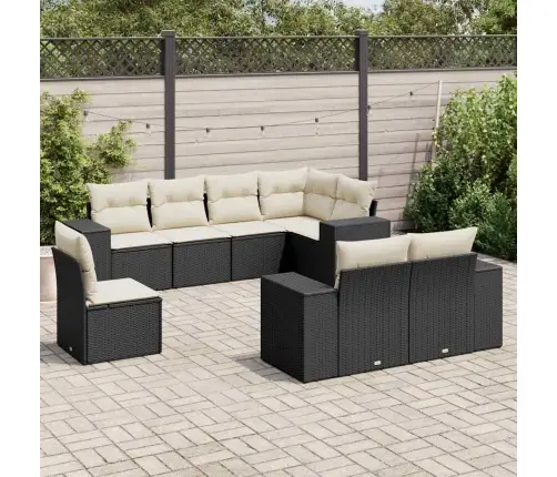 Sofos Komplektas Su Pagalvėlėmis, 8 Dalių, Juodas, Poliratanas