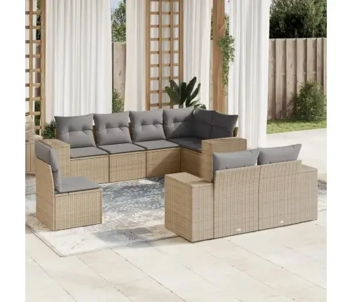 8-Daļīgs Dārza Dīvāna Komplekts, Matrači, Bēša Pe Rotangpalma Vidaxl