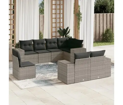 8-Daļīgs Dārza Dīvāna Komplekts Ar Matračiem, Pelēks Pe Pinums Vidaxl