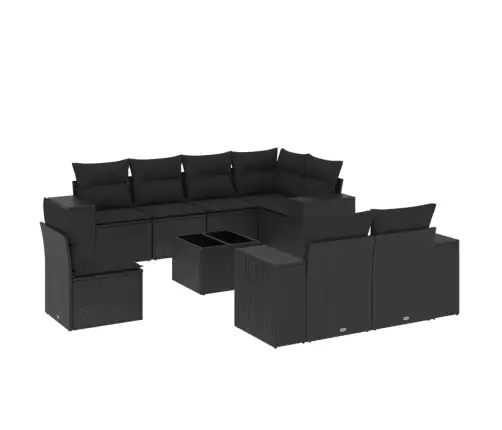 9-Daļīgs Dārza Dīvāna Komplekts, Matrači, Melna Pe Rotangpalma Vidaxl