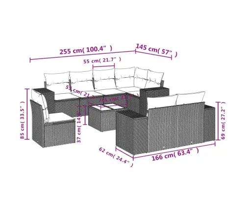 9-Daļīgs Dārza Dīvāna Komplekts, Matrači, Melna Pe Rotangpalma Vidaxl