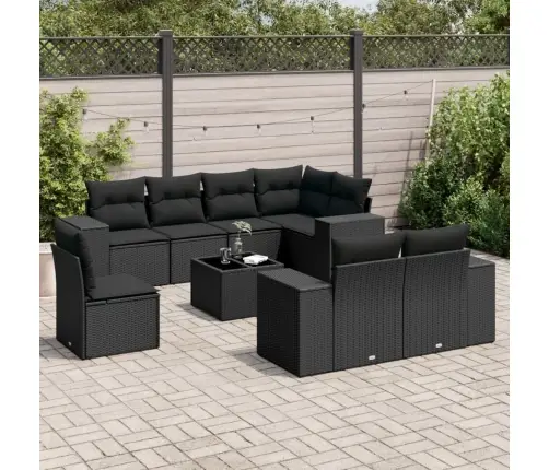 9-Daļīgs Dārza Dīvāna Komplekts, Matrači, Melna Pe Rotangpalma Vidaxl