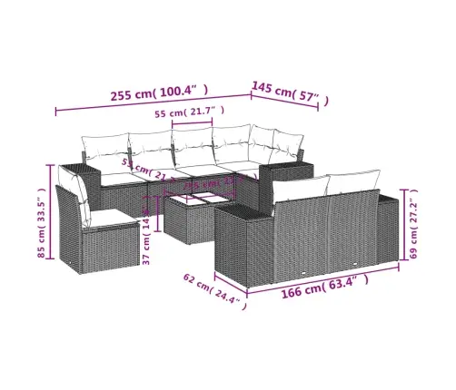 9-Osaline Aiadiivani Komplekt Patjadega, Beež, Polürotang