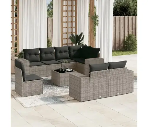 Sofos Komplektas Su Pagalvėlėmis, 9 Dalių, Pilkas, Poliratanas