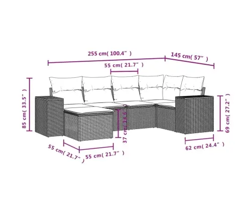 6-Daļīgs Dārza Dīvāna Komplekts, Matrači, Melna Pe Rotanpalma Vidaxl
