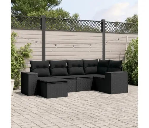 6-Daļīgs Dārza Dīvāna Komplekts, Matrači, Melna Pe Rotanpalma Vidaxl