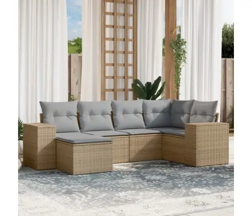 6-Daļīgs Dārza Dīvāna Komplekts, Matrači, Bēša Pe Rotangpalma Vidaxl