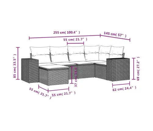 6-Daļīgs Dārza Dīvāna Komplekts Ar Matračiem, Pelēks Pe Pinums Vidaxl