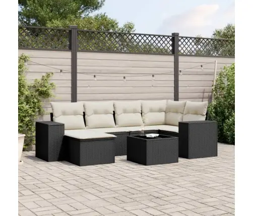 Sofos Komplektas Su Pagalvėlėmis, 7 Dalių, Juodas, Poliratanas