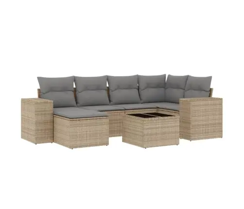 Sofos Komplektas Su Pagalvėlėmis, 7 Dalių, Smėlio, Poliratanas