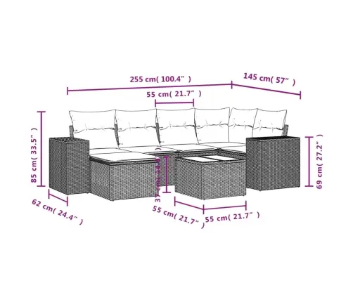 Sofos Komplektas Su Pagalvėlėmis, 7 Dalių, Smėlio, Poliratanas