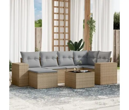 Sofos Komplektas Su Pagalvėlėmis, 7 Dalių, Smėlio, Poliratanas