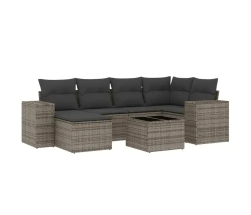 Sofos Komplektas Su Pagalvėlėmis, 7 Dalių, Pilkas, Poliratanas