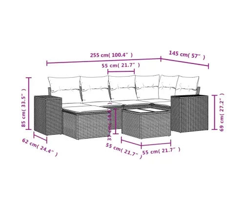 Sofos Komplektas Su Pagalvėlėmis, 7 Dalių, Pilkas, Poliratanas