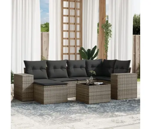 Sofos Komplektas Su Pagalvėlėmis, 7 Dalių, Pilkas, Poliratanas