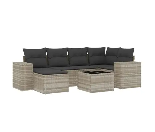 7-Osaline Aiamööblikomplekt Patjadega, Helehall, Polürotang