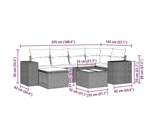 7-Osaline Aiamööblikomplekt Patjadega, Helehall, Polürotang